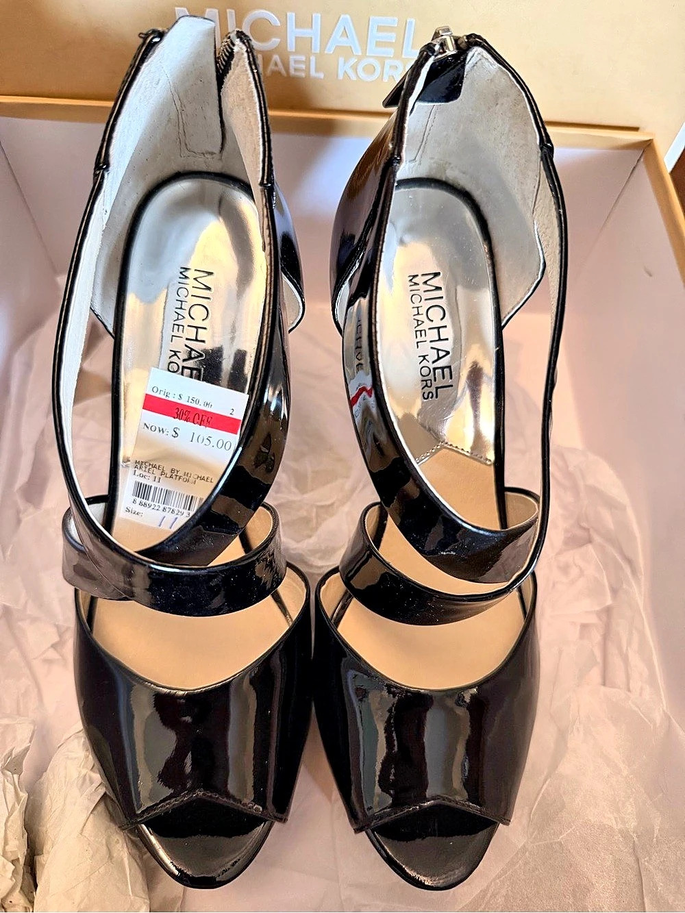 Michael Kors Black Patent Peep-Toe Heels US 8.5 Like New